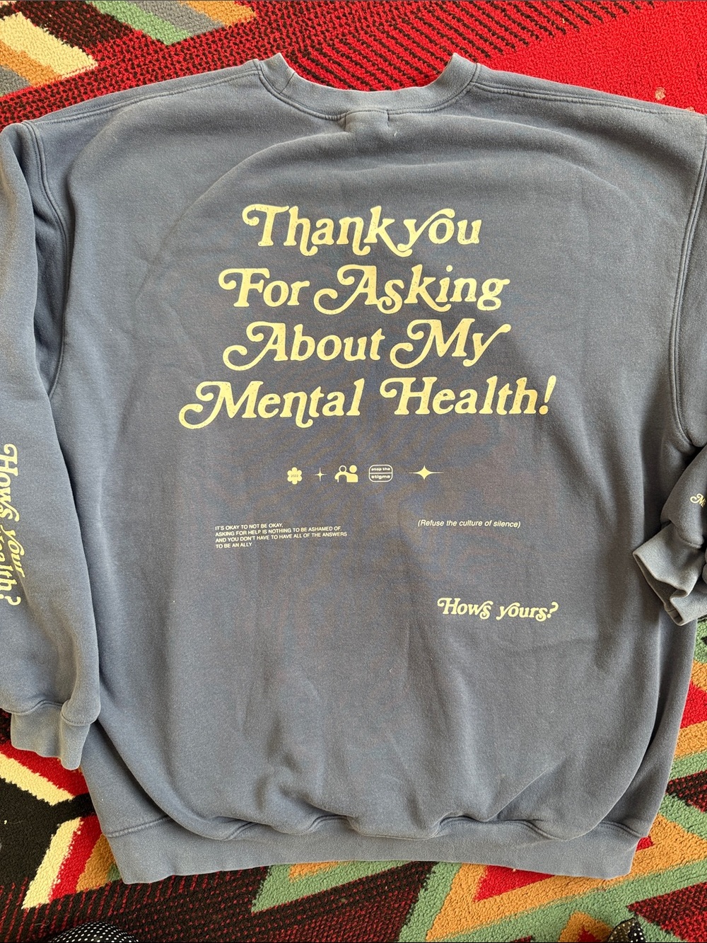 Unisex Blue Crewneck Sweatshirt with Mental Health Message